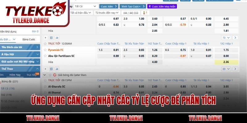 Ứng dụng cần cập nhật các tỷ lệ cược để phân tích